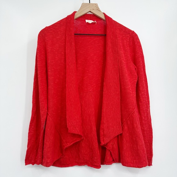 Eileen Fisher Linen Cotton Open Waterfall Cardigan in Red Size Small Petite - Picture 1 of 8